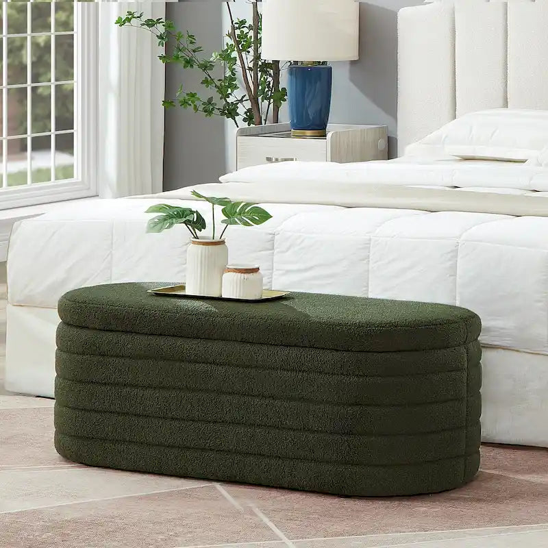Upholstered Oval Storage Ottoman Bench