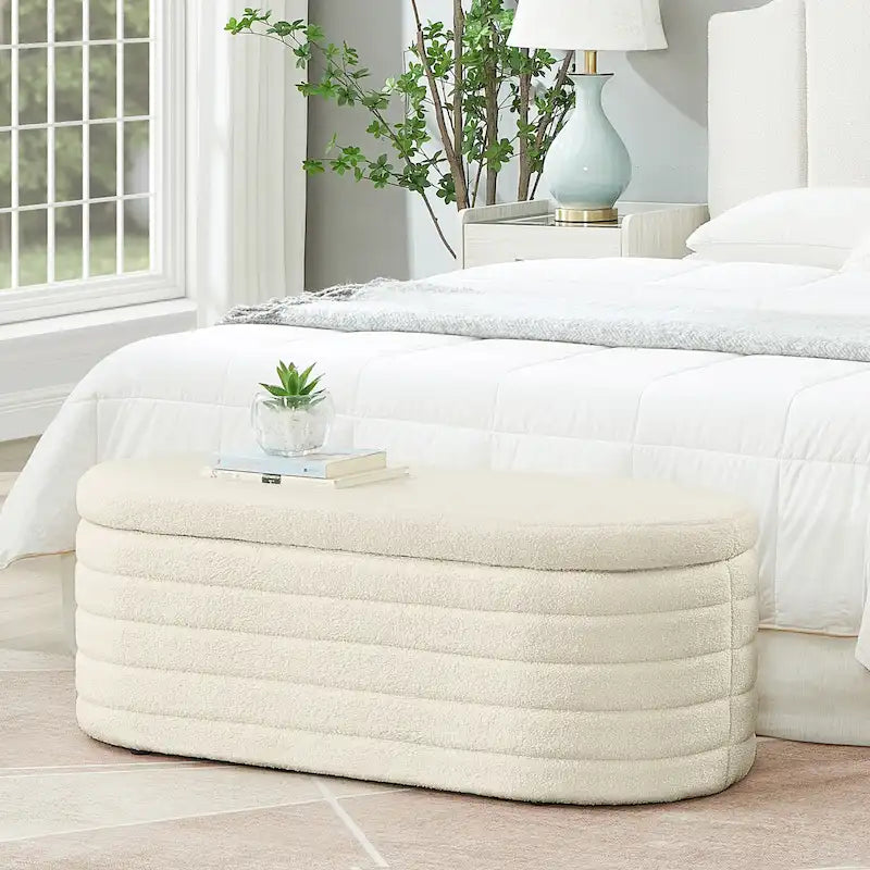 Upholstered Oval Storage Ottoman Bench