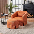 Swivel Barrel Chair with Ottoman and Black Metal Base