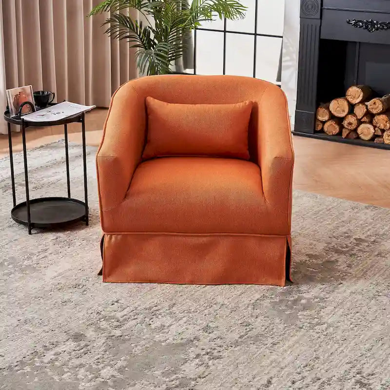 Swivel Barrel Chair with Ottoman and Black Metal Base