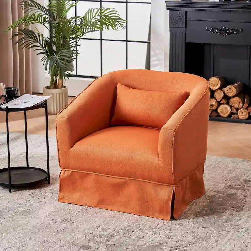 Swivel Barrel Chair with Ottoman and Black Metal Base