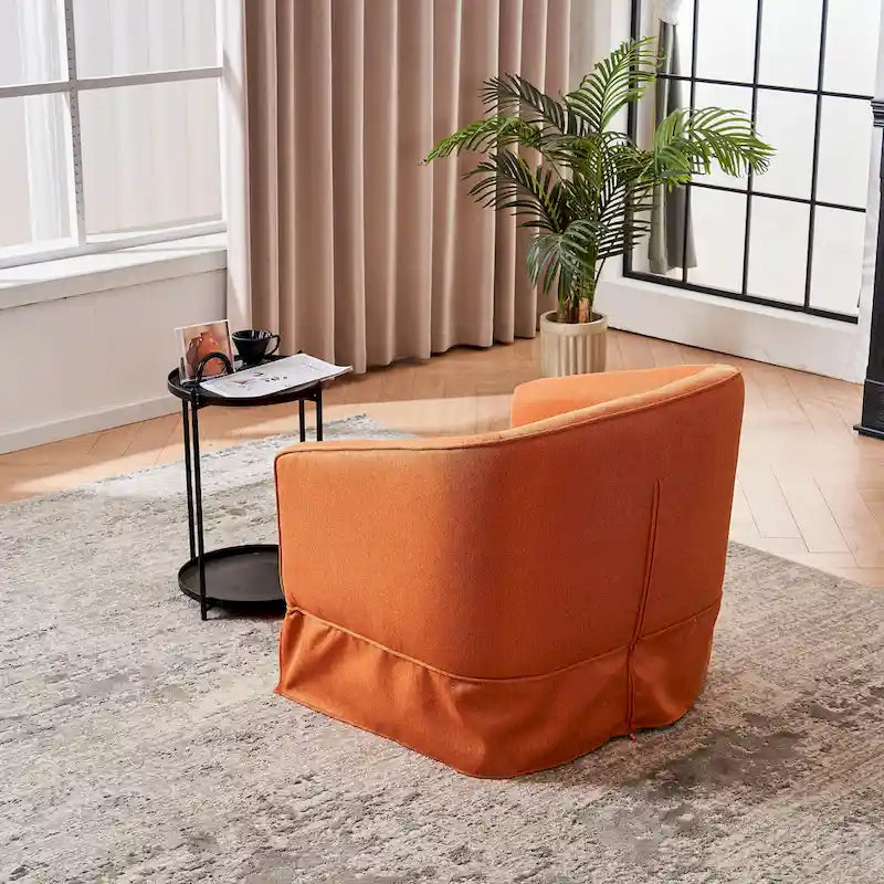 Swivel Barrel Chair with Ottoman and Black Metal Base