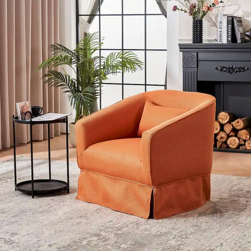 Swivel Barrel Chair with Ottoman and Black Metal Base