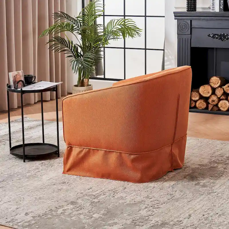 Swivel Barrel Chair with Ottoman and Black Metal Base