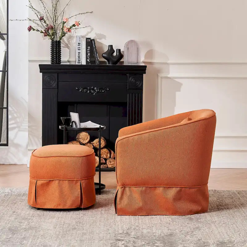 Swivel Barrel Chair with Ottoman and Black Metal Base
