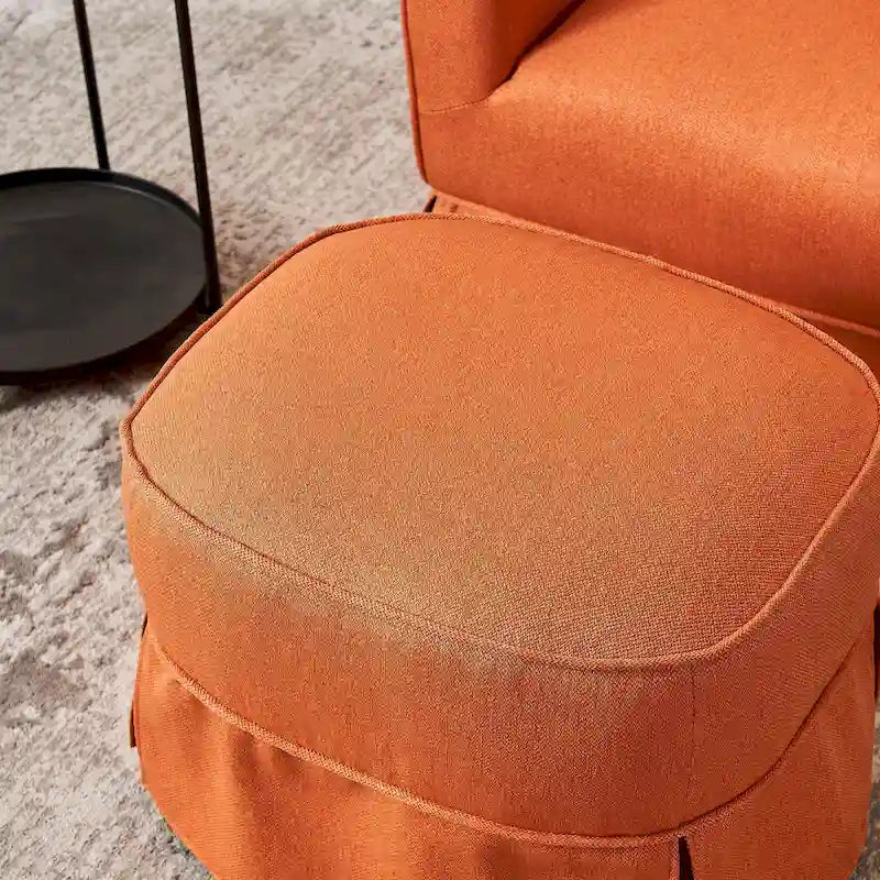 Swivel Barrel Chair with Ottoman and Black Metal Base
