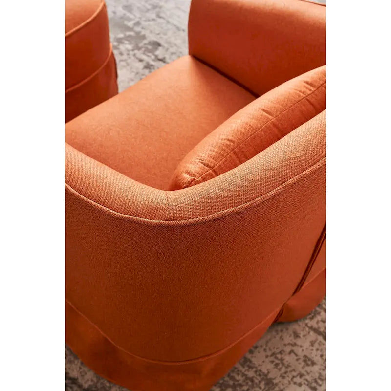 Swivel Barrel Chair with Ottoman and Black Metal Base