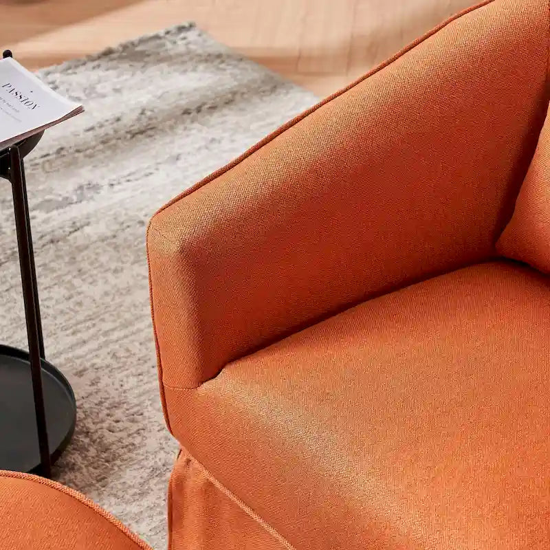 Swivel Barrel Chair with Ottoman and Black Metal Base