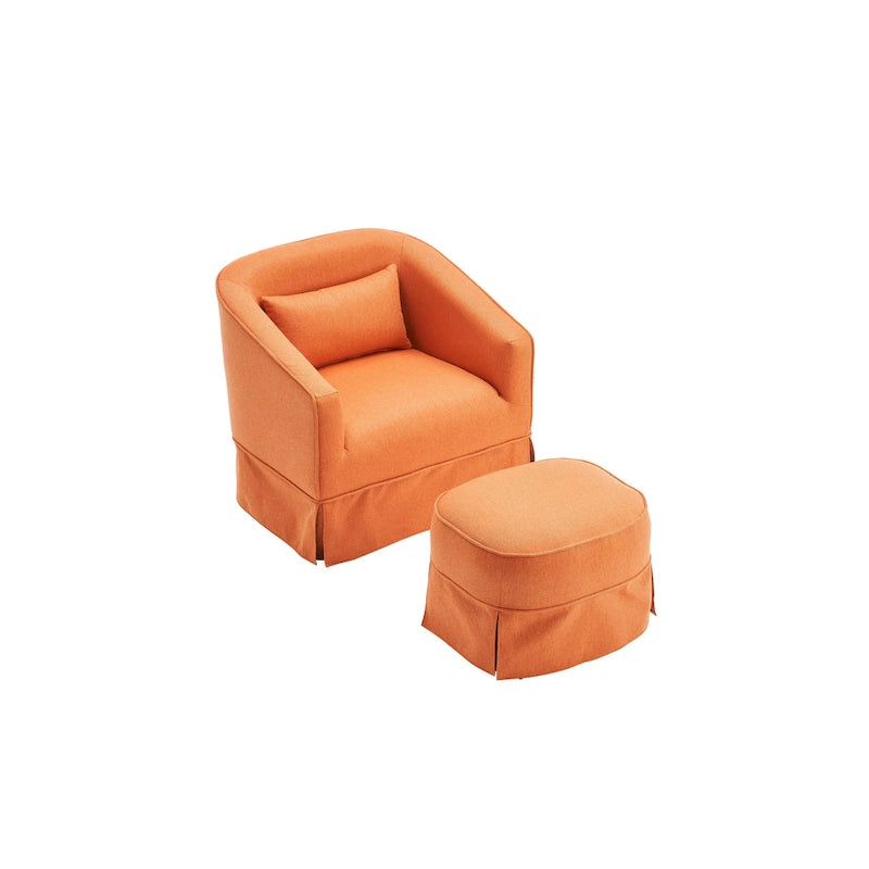 Swivel Barrel Chair with Ottoman and Black Metal Base
