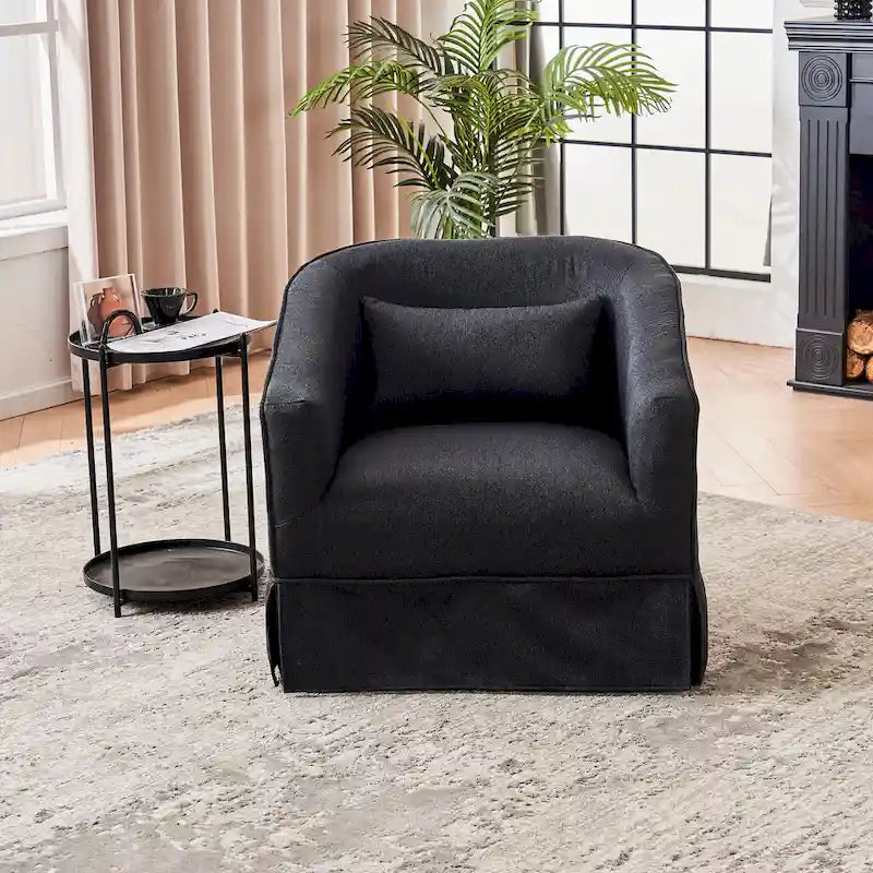 Swivel Barrel Chair with Ottoman and Black Metal Base