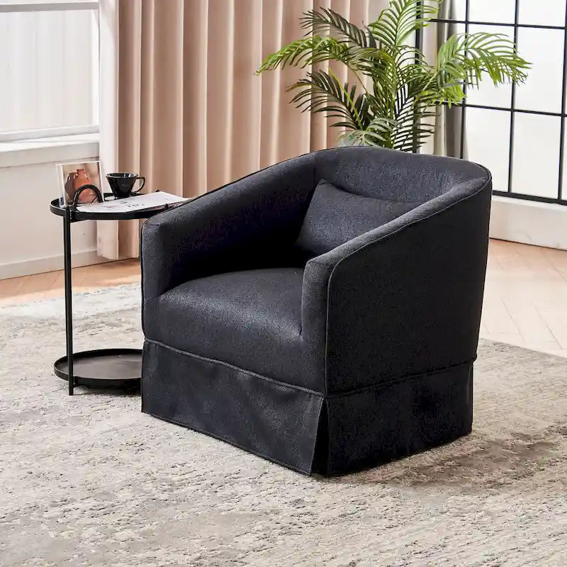 Swivel Barrel Chair with Ottoman and Black Metal Base