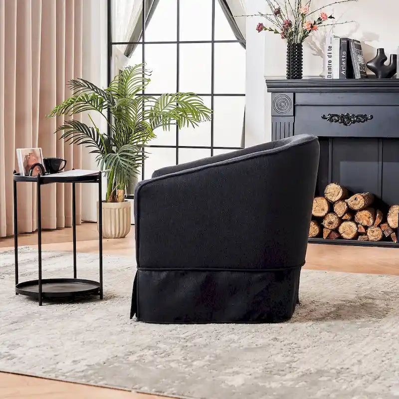 Swivel Barrel Chair with Ottoman and Black Metal Base