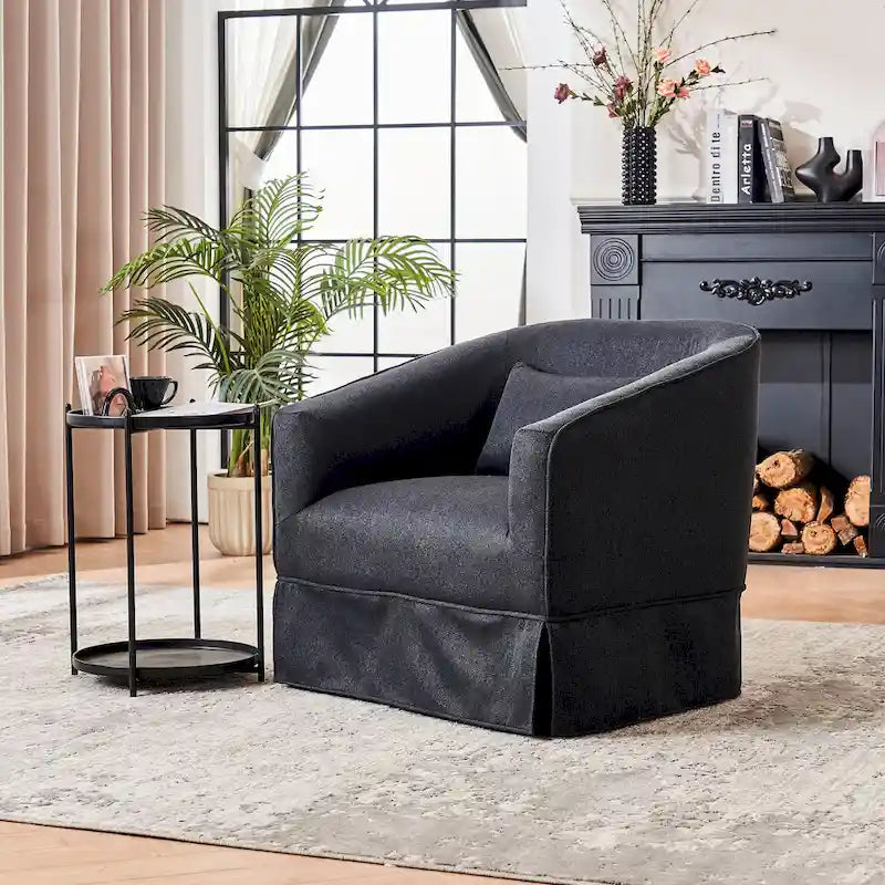 Swivel Barrel Chair with Ottoman and Black Metal Base
