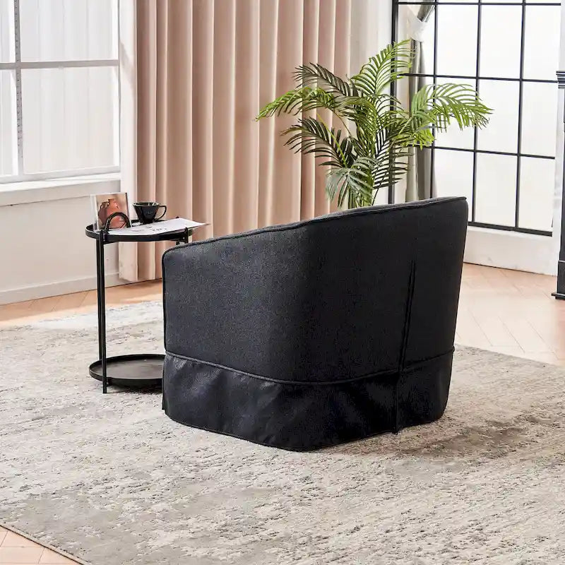 Swivel Barrel Chair with Ottoman and Black Metal Base