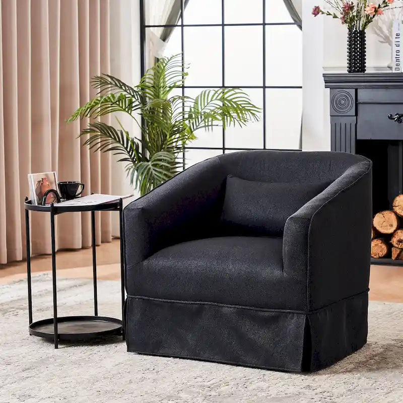 Swivel Barrel Chair with Ottoman and Black Metal Base