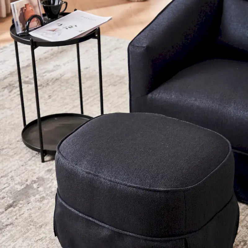 Swivel Barrel Chair with Ottoman and Black Metal Base