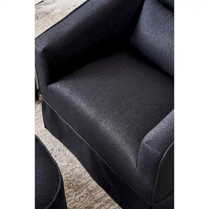 Swivel Barrel Chair with Ottoman and Black Metal Base