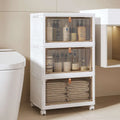 3-Tier Bathroom Storage Cabinet with Lids, Stackable Storage Boxes & Foldable Organizers