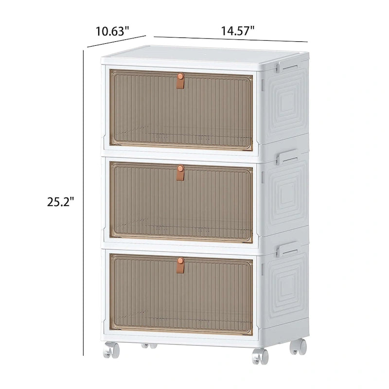 3-Tier Bathroom Storage Cabinet with Lids, Stackable Storage Boxes & Foldable Organizers