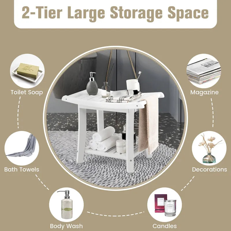 2-Tier Shower Bench Waterproof Spa Bath Stool Heavy Duty