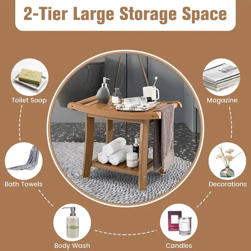 2-Tier Shower Bench Waterproof Spa Bath Stool Heavy Duty