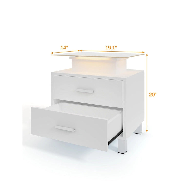 Moderní noční stolek s nabíjecí stanicí a LED osvětlením - 2 zásuvky