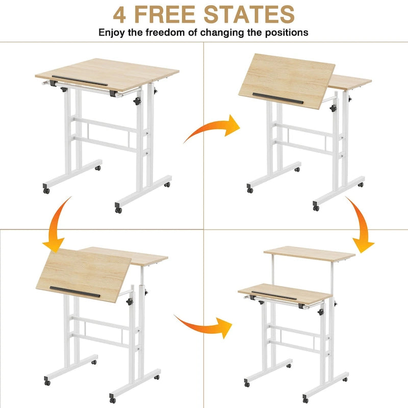 Portable Rolling Desk with Adjustable Height and Wheels