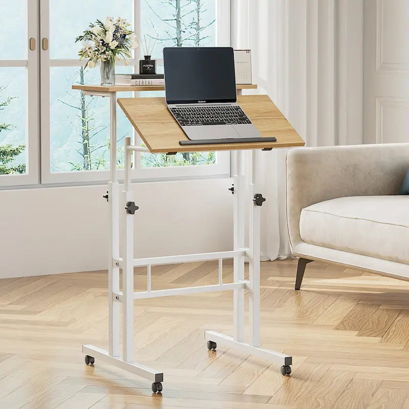 Portable Rolling Desk with Adjustable Height and Wheels