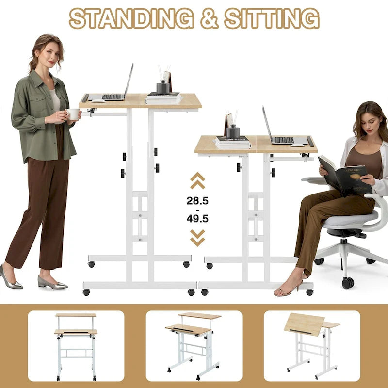 Portable Rolling Desk with Adjustable Height and Wheels