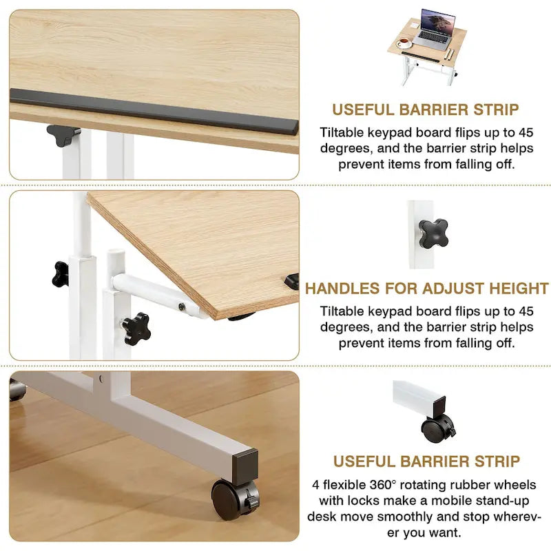 Portable Rolling Desk with Adjustable Height and Wheels