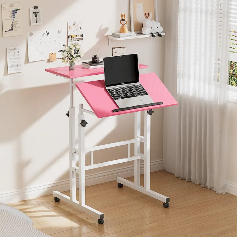 Portable Rolling Desk with Adjustable Height and Wheels