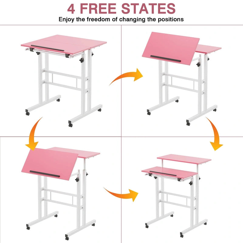 Portable Rolling Desk with Adjustable Height and Wheels