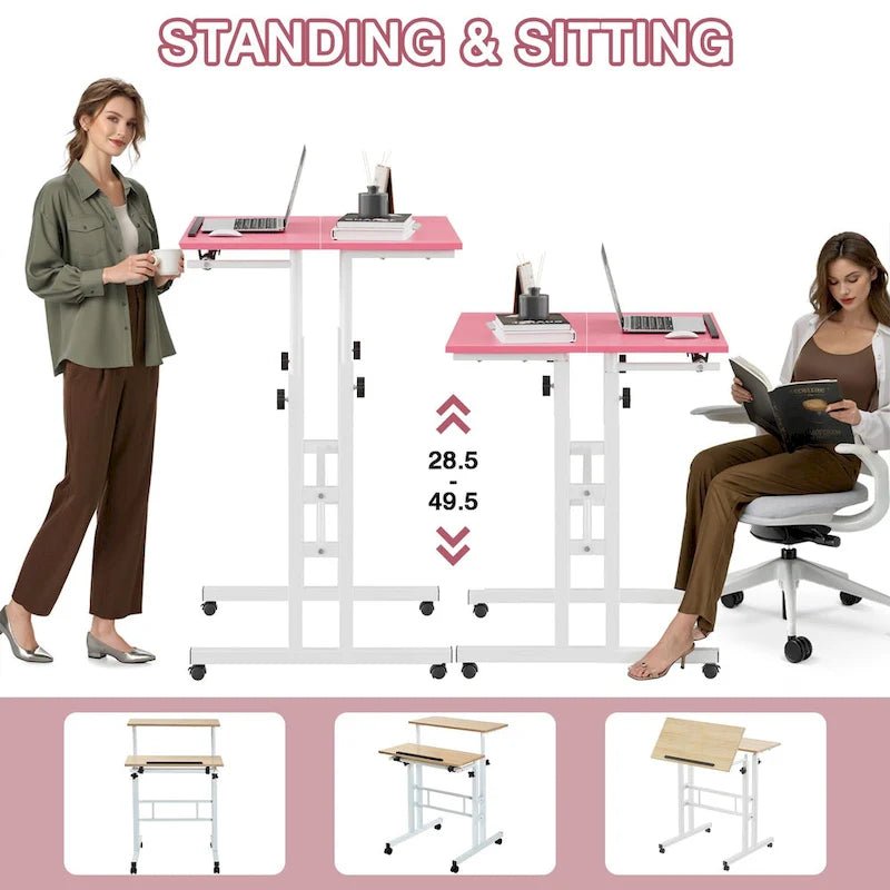 Portable Rolling Desk with Adjustable Height and Wheels