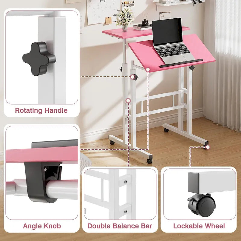 Portable Rolling Desk with Adjustable Height and Wheels
