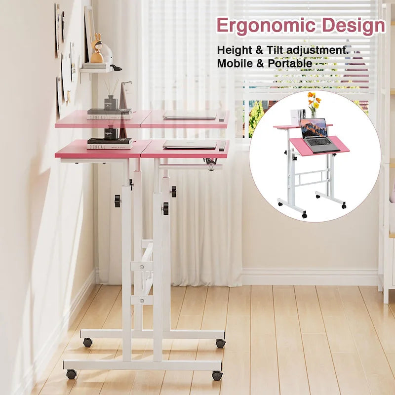 Portable Rolling Desk with Adjustable Height and Wheels