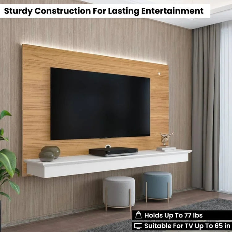 Nástěnný plovoucí TV stolek pro televizory 55" s LED osvětlením a úložnou policí