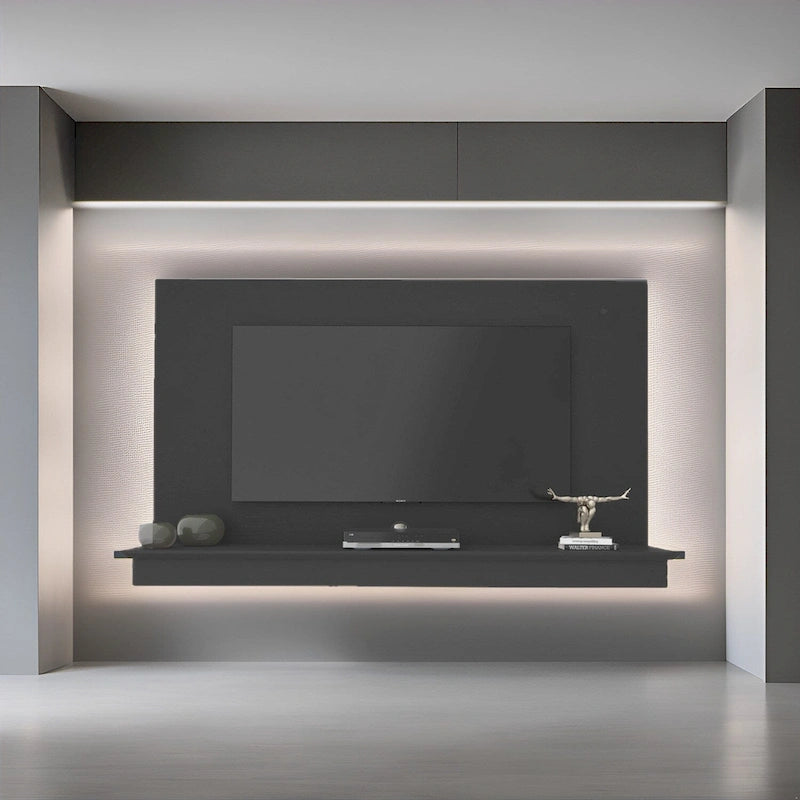 Wall-Mounted Floating TV Stand for 55" TVs with LED Lighting & Storage Shelf
