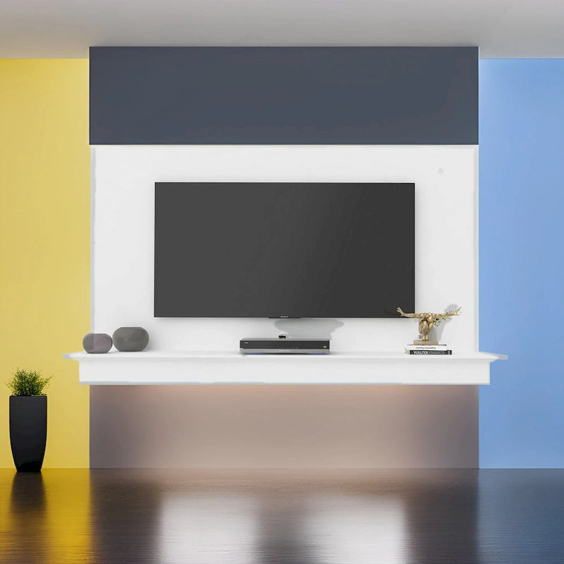 Nástěnný plovoucí TV stolek pro televizory 55" s LED osvětlením a úložnou policí