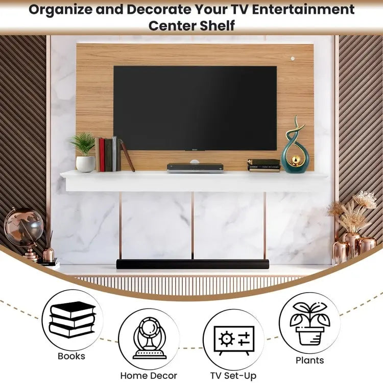 Nástěnný plovoucí TV stolek pro televizory 55" s LED osvětlením a úložnou policí