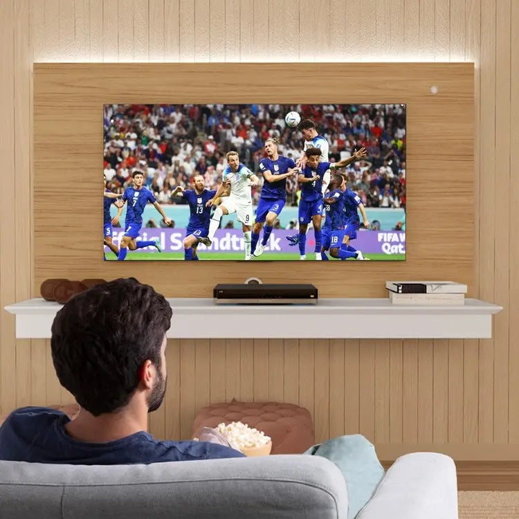 Nástěnný plovoucí TV stolek pro televizory 55" s LED osvětlením a úložnou policí