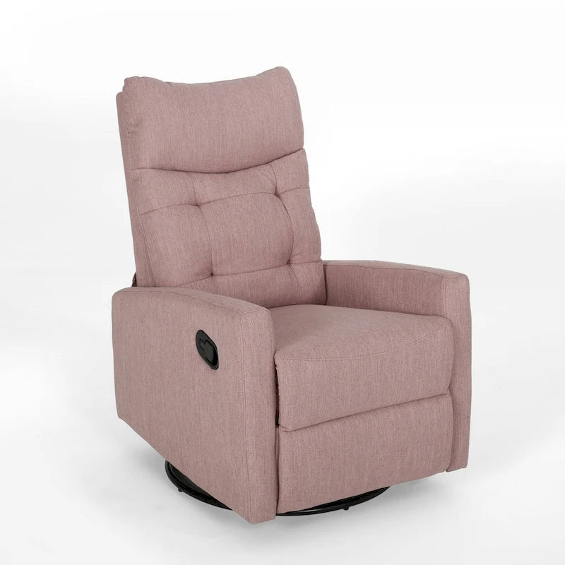Schaukel-Relaxsessel mit Push-Back-Mechanismus und Drehfunktion, rosafarbener Stoff mit Knopfheftung