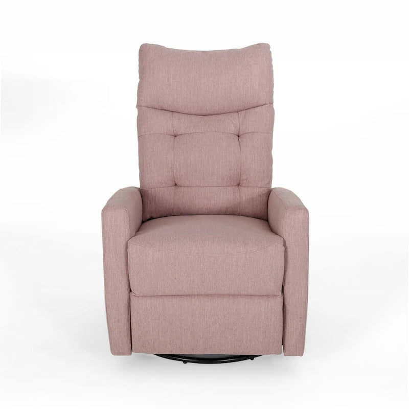 Schaukel-Relaxsessel mit Push-Back-Mechanismus und Drehfunktion, rosafarbener Stoff mit Knopfheftung