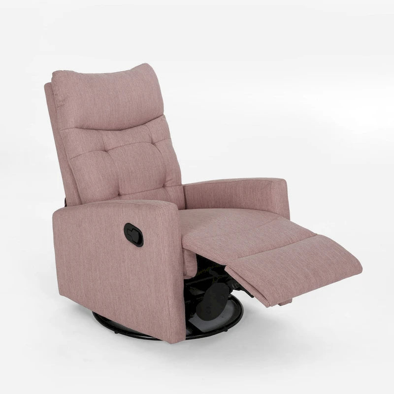 Schaukel-Relaxsessel mit Push-Back-Mechanismus und Drehfunktion, rosafarbener Stoff mit Knopfheftung