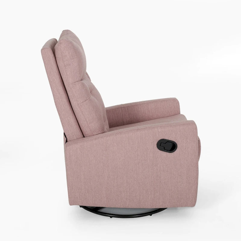 Schaukel-Relaxsessel mit Push-Back-Mechanismus und Drehfunktion, rosafarbener Stoff mit Knopfheftung