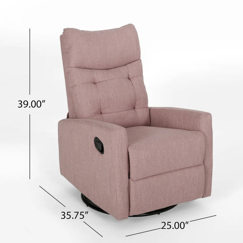 Schaukel-Relaxsessel mit Push-Back-Mechanismus und Drehfunktion, rosafarbener Stoff mit Knopfheftung