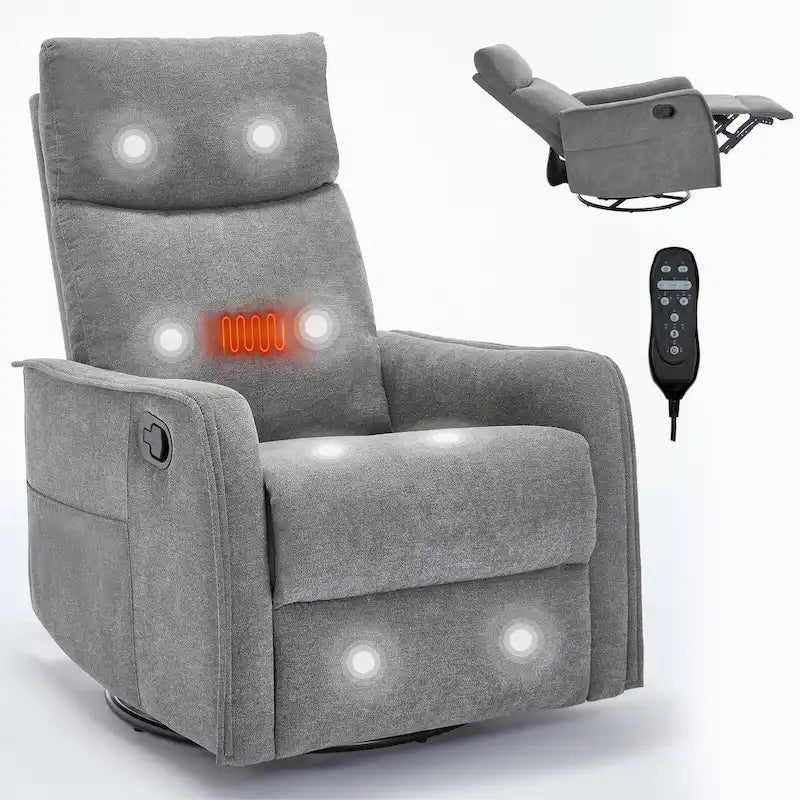 360 Swivel Rocking Recliner Chair with 8-Point Massage & Lumbar Heating