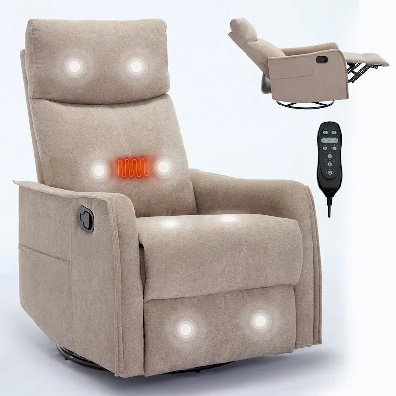 360 Swivel Rocking Recliner Chair with 8-Point Massage & Lumbar Heating