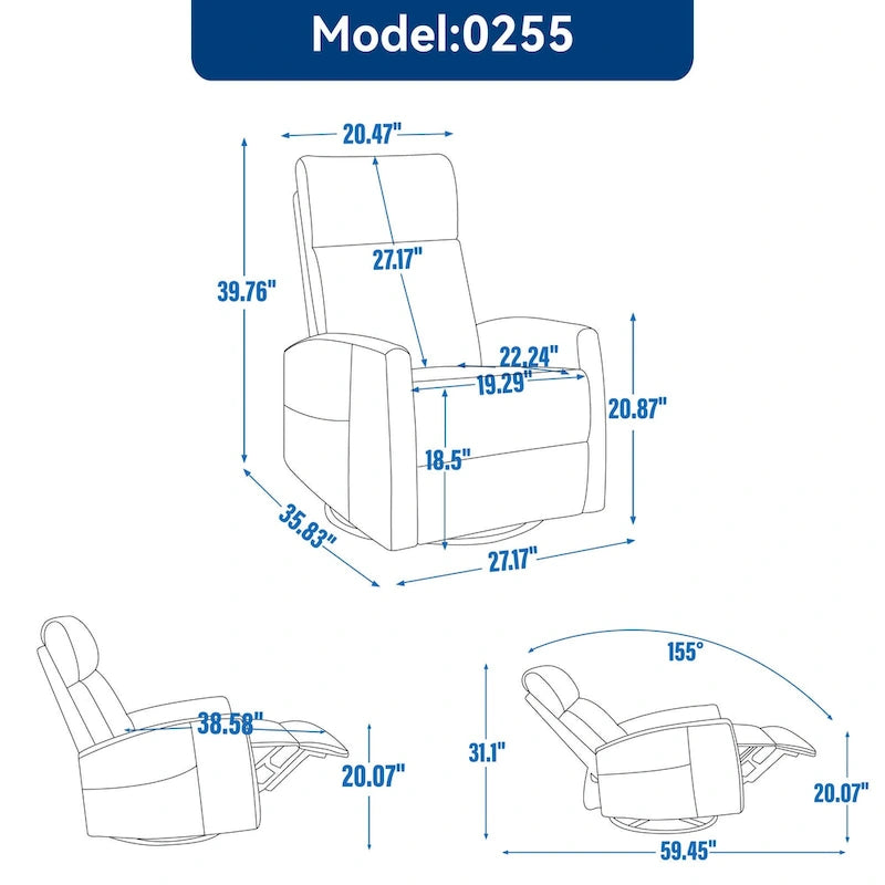 360 Swivel Rocking Recliner Chair with 8-Point Massage & Lumbar Heating