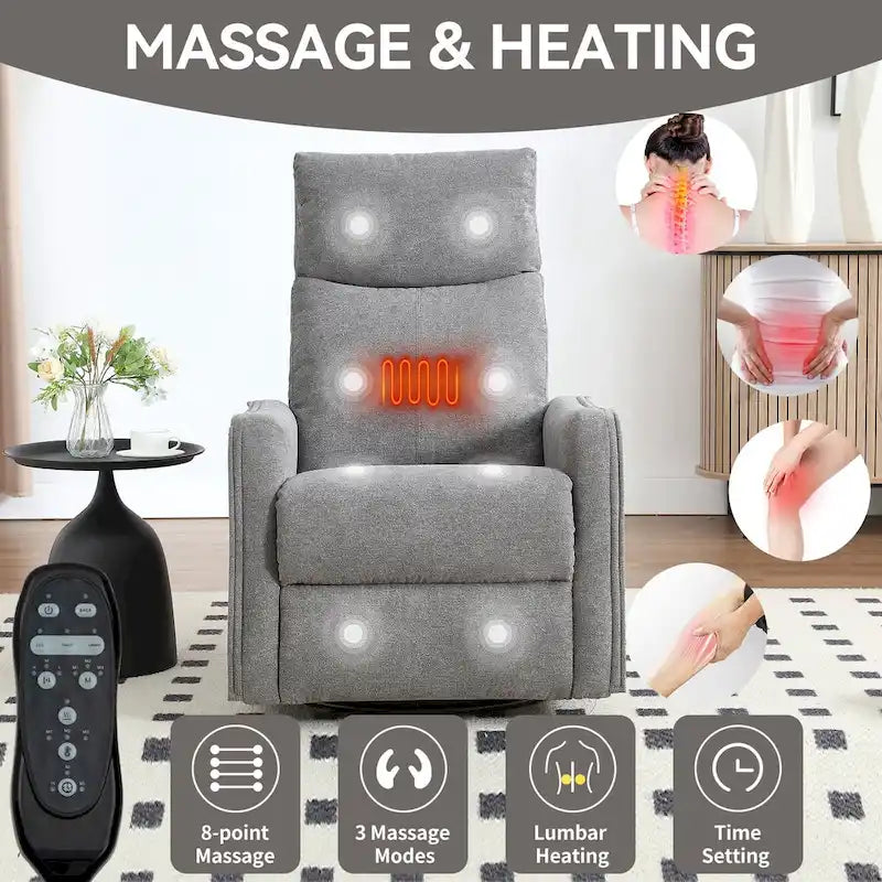 Otočné houpací relaxační křeslo s otočením o 360°, 8bodovou masáží a vyhříváním bederní oblasti