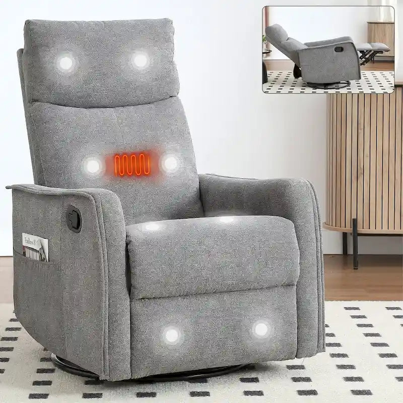 Otočné houpací relaxační křeslo s otočením o 360°, 8bodovou masáží a vyhříváním bederní oblasti